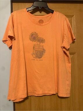 Life Is Good Peach Women's Graphic Tee with Logo Stamp